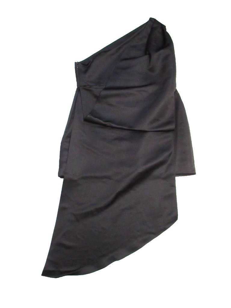 Nwt Hill House Eden In Black Satin One Shoulder Floor-Length Train Mini Dress 12 — image 6 of 7